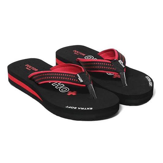 Doctor Walk Flip Flop for Women | Soft Comfortable | Breathable | Fashionable | Stylish | Trendy | Super soft | Lightweight | Anti-Slip Sole | Indoor & Outdoor | (DW-018) (Black)