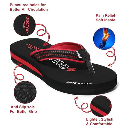 Doctor Walk Flip Flop for Women | Soft Comfortable | Breathable | Fashionable | Stylish | Trendy | Super soft | Lightweight | Anti-Slip Sole | Indoor & Outdoor | (DW-018) (Black)