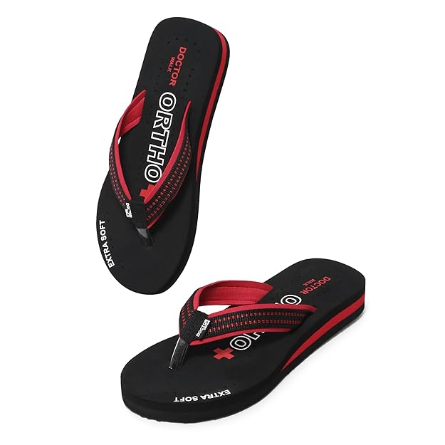 Doctor Walk Flip Flop for Women | Soft Comfortable | Breathable | Fashionable | Stylish | Trendy | Super soft | Lightweight | Anti-Slip Sole | Indoor & Outdoor | (DW-018) (Black)